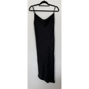 Vintage Y2K Black Slip Dress Womens Large Asymmetric Hem Whimsygoth 90's